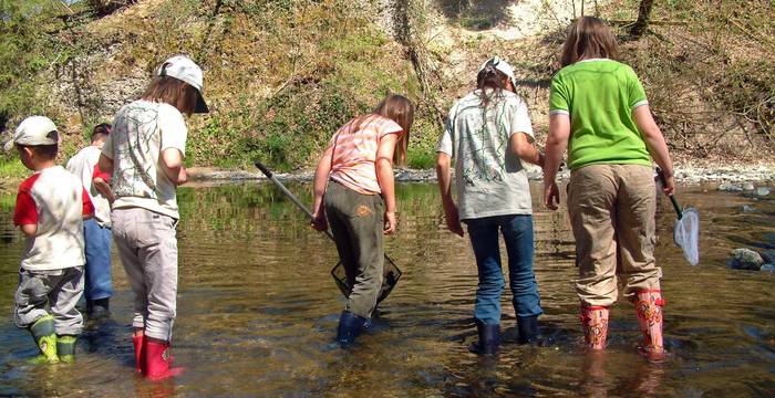 Des enfants à la découverte d'une rivière