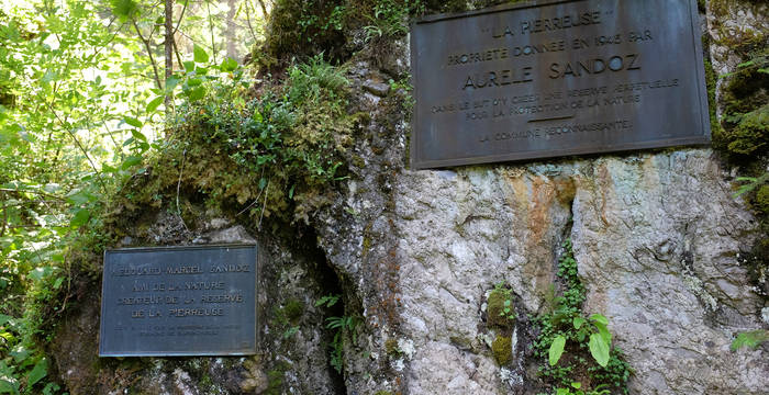 Des pierres commémoratives rendent hommage aux fondateurs de la réserve naturelle.