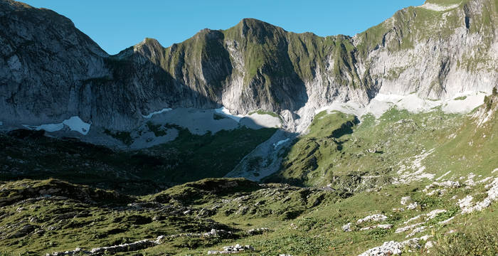 Blick auf den Gipfel des Vanil Noir, Achtung steiler Bergweg!