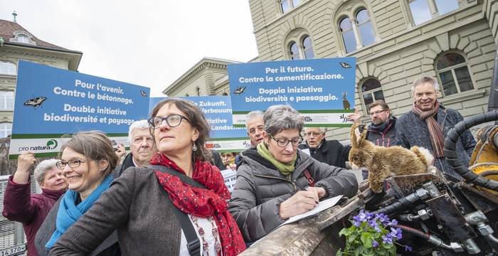 Aktion zur Medienkonferenz der Doppelinitiative © Pro Natura