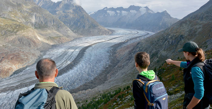 Gruppe blickt auf den Aletschgletscher © Thomas Flory