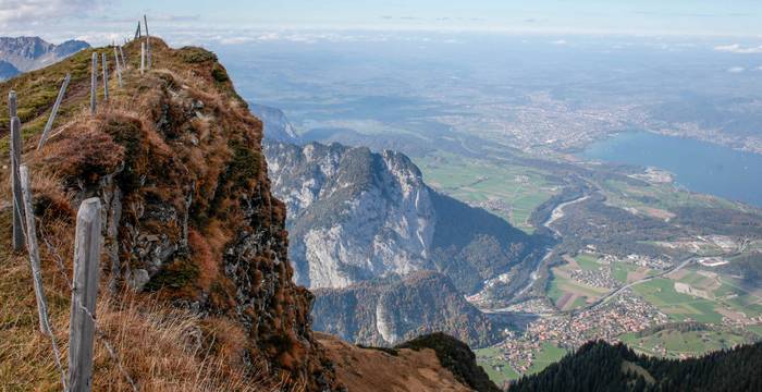 Blick auf Wimmis, Spiez, Thun, Richtung Seeland von Niesen aus BE