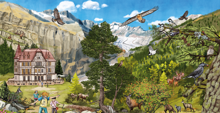 Illustration einer Berglandschaft in der Schweiz