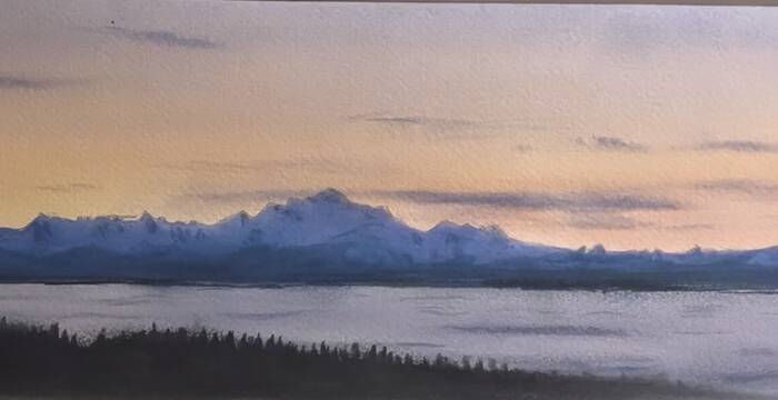Aquarelle de François Duruz, lac, Alpes