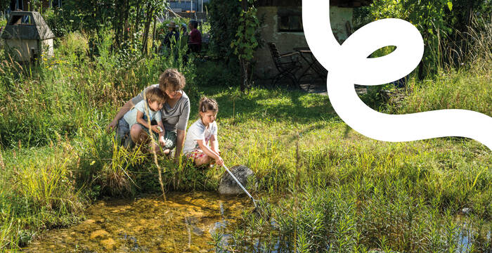 Titelbild BONJOUR NATURE Teich mit Familie