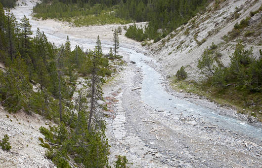 Une rivière méandre non loin du Parc national suisse