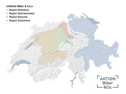 Schweizerkarte mit regionalen Aktionen Biber & Co.