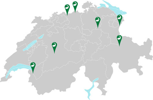 Geplante Projektstandorte auf einer Schweizerkarte © Pro Natura