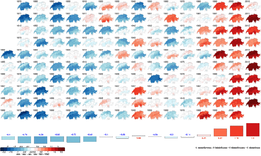Grafik des Bundesamts für Meteorologie und Klimatologie auf der die Temperaturabweichung vom Mittel der Jahre 1961-1990 zu sehen ist © MeteoSchweiz
