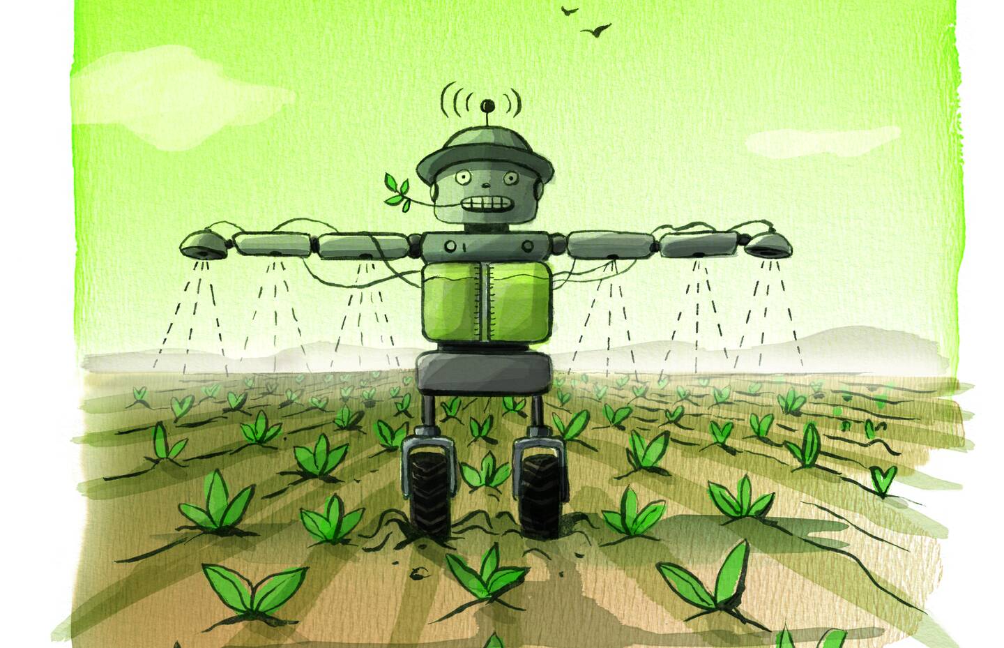 Illustration einer mechanischen Vogelscheuche