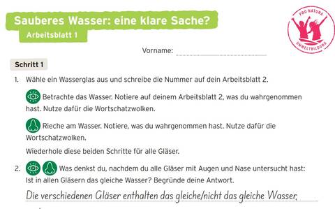 Arbeitsblatt Pro Natura Wasserqualität
